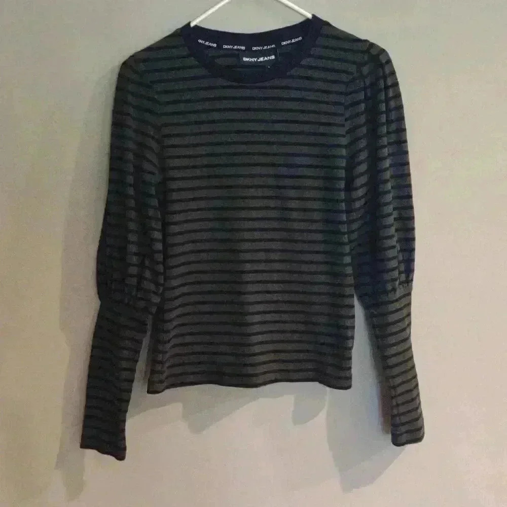 DKNY Jeans dark green black stripe juliet long sleeve top women's‎ small